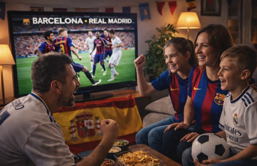 Familjen kollar på spansk fotboll